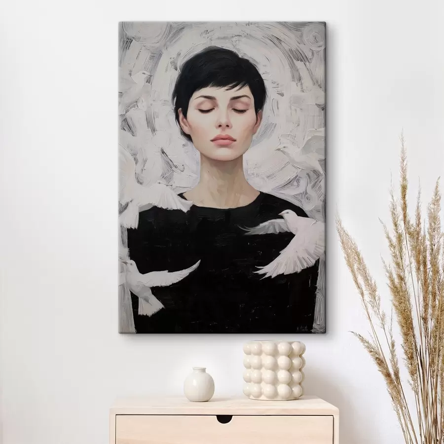 Glezna Meitene ar putniem s46368