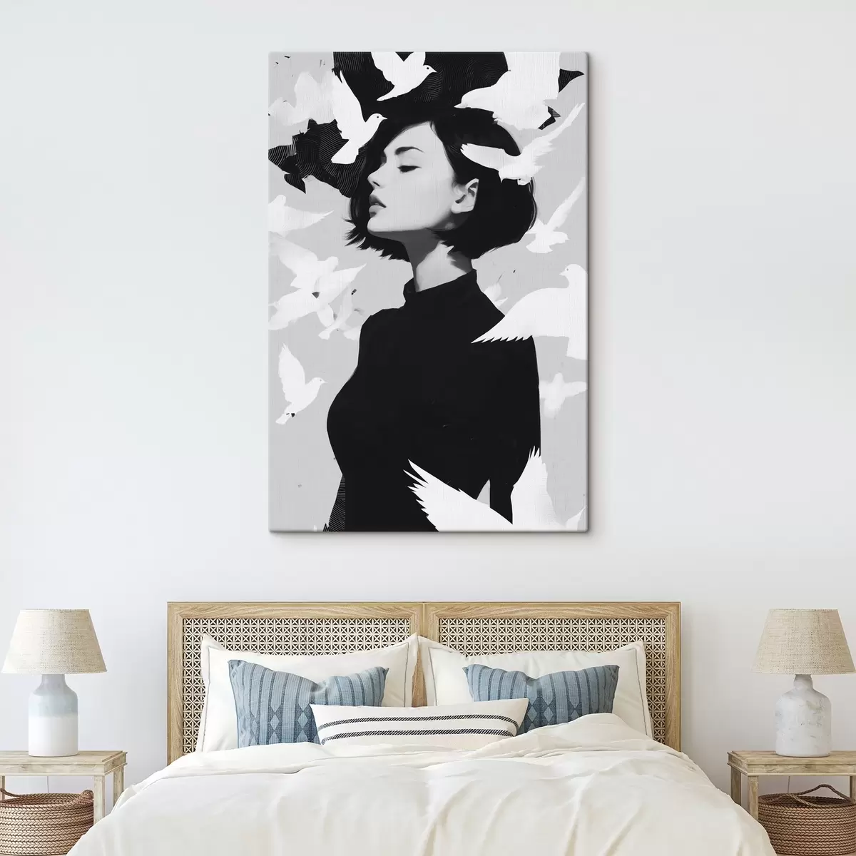 Glezna Meitene ar putniem s46369