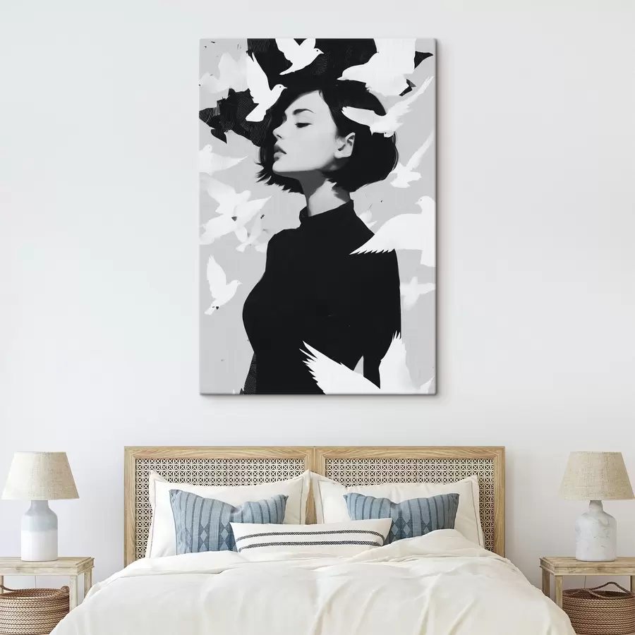 Glezna Meitene ar putniem s46369