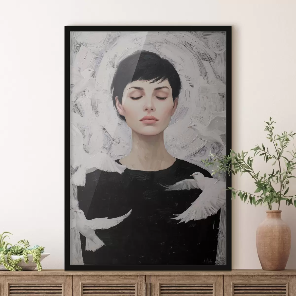 Plakāts Meitene ar putniem f46368