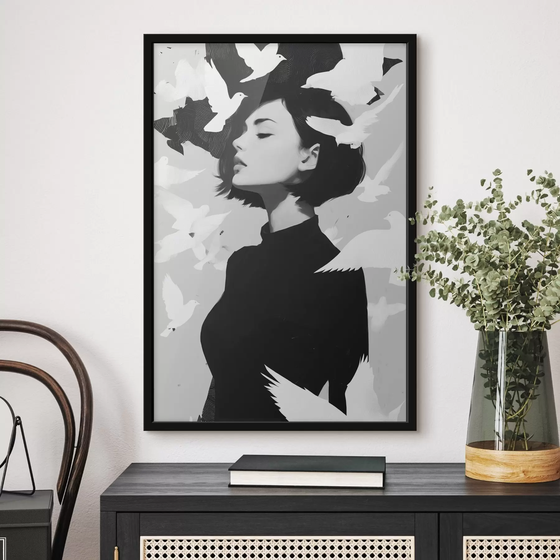 Fototapetes Meitene ar putniem f46369