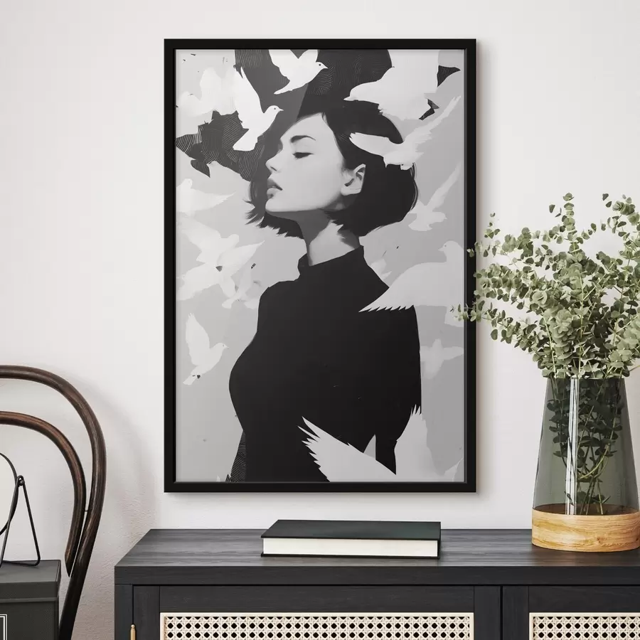 Fototapetes Meitene ar putniem f46369