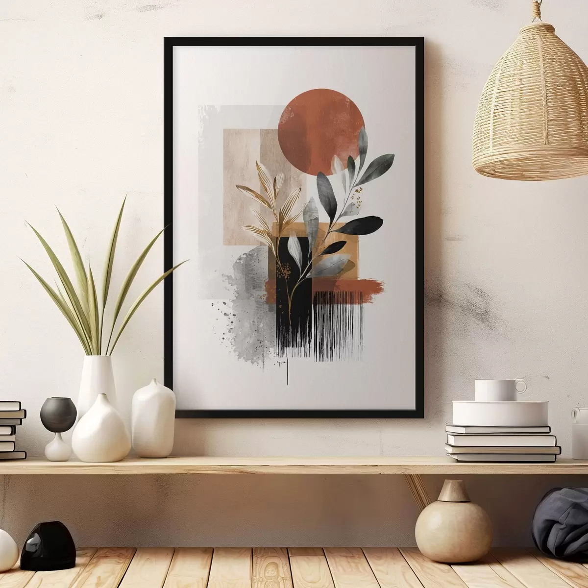 Plakāts Ģeometrija un lapu abstrakcija f46388