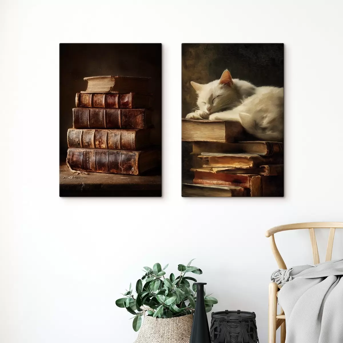 Glezna Kaķis uz grāmatām m00918