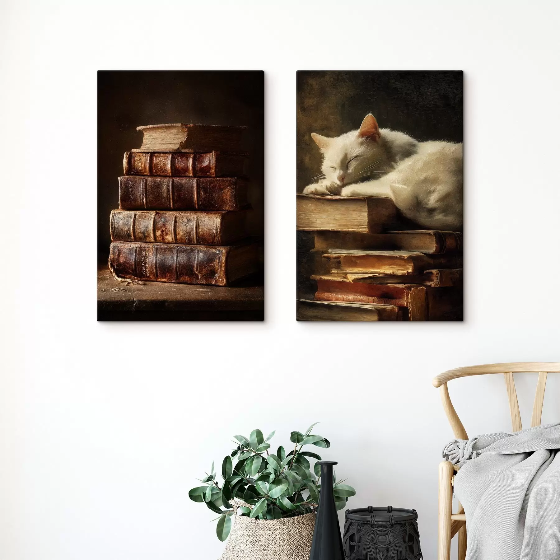 Glezna Kaķis uz grāmatām m00918