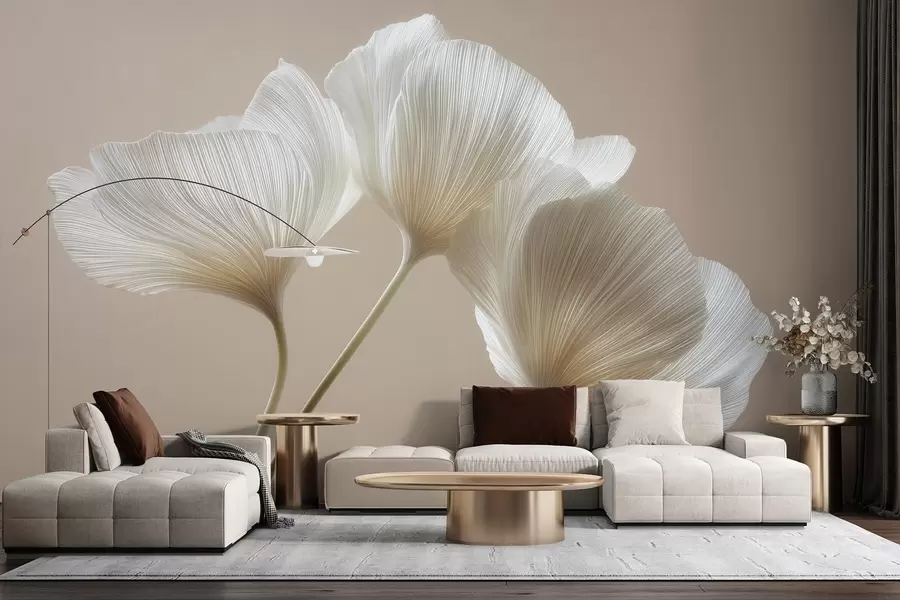 Fototapetes trīs delikāti ziedi uz smilškrāsas fona w04810