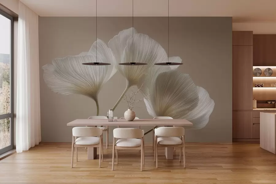 Fototapetes trīs delikāti ziedi uz smilškrāsas fona w04810