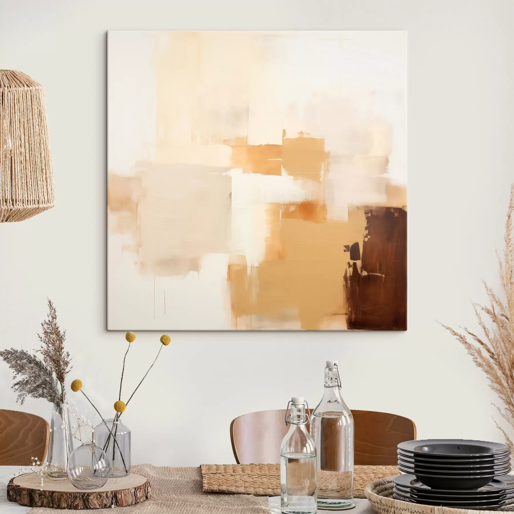 Glezna Bēša un brūna ģeometriskas formas abstraktā stilā s46306