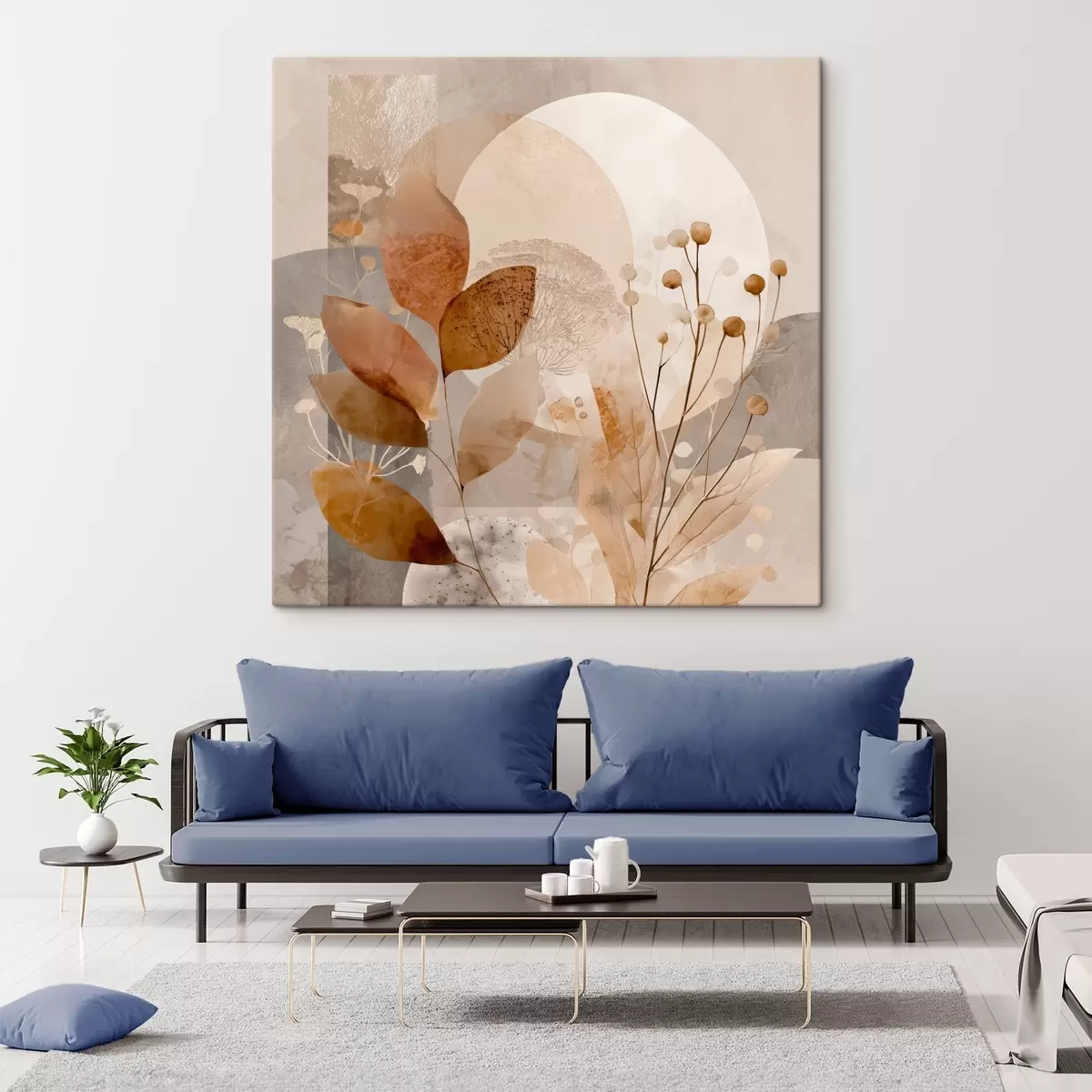 Glezna Ziedu raksts smilškrāsā un brūnā krāsā s46308