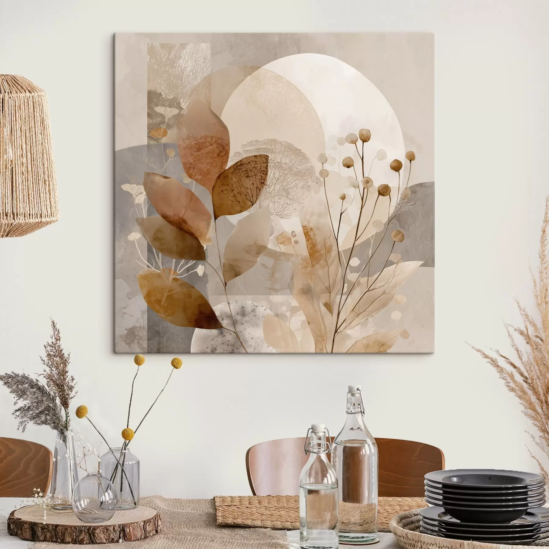 Glezna Ziedu raksts smilškrāsā un brūnā krāsā s46308