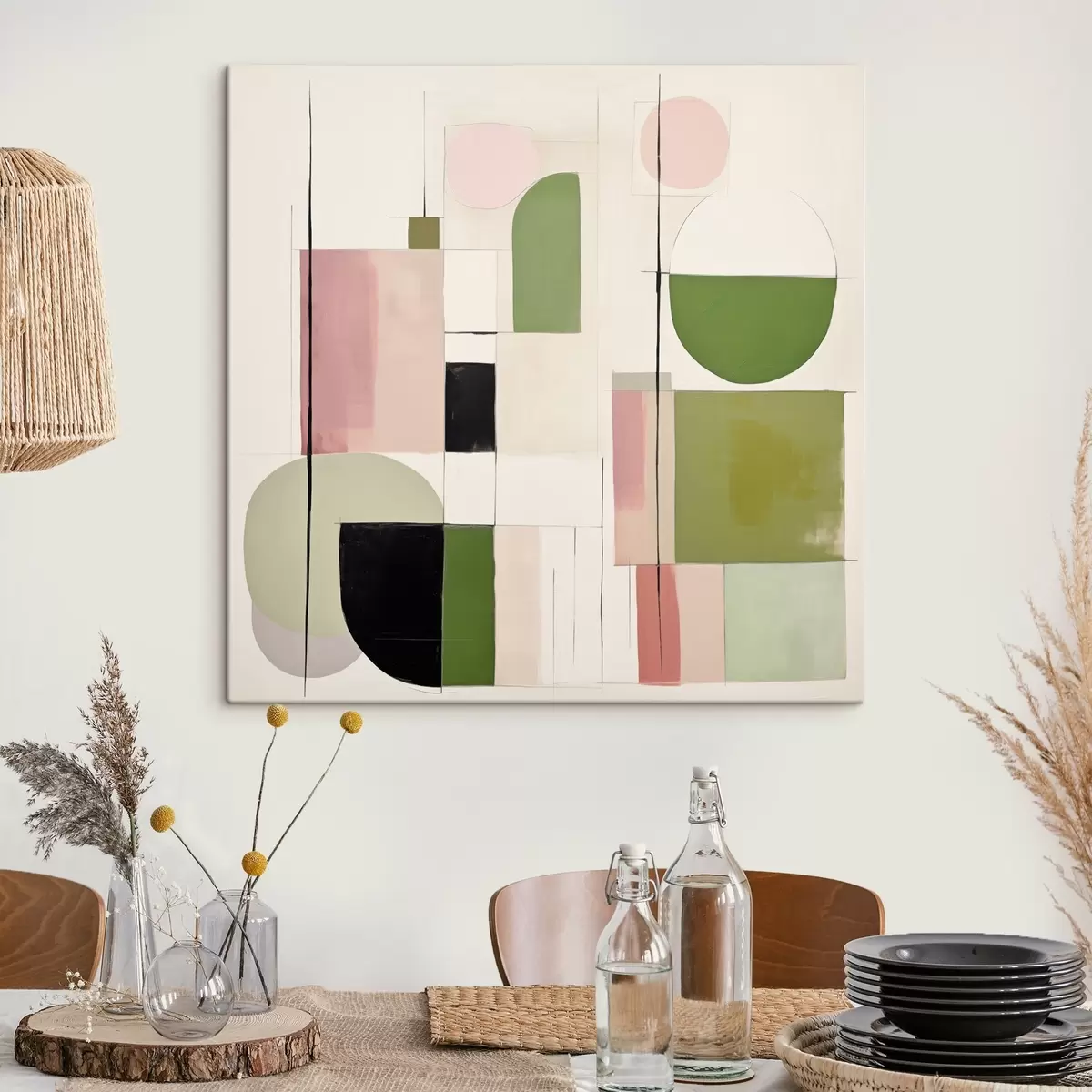 Glezna Abstraktā māksla ar krāsainiem blokiem un līnijām s46313