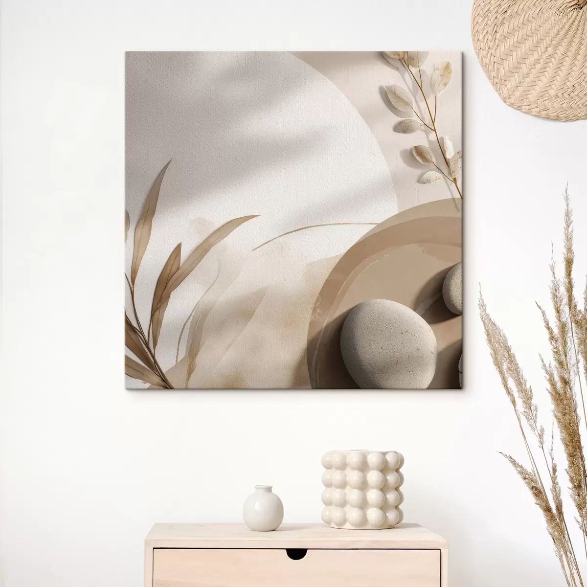 Glezna Akmeņi un ēnas uz sienas smilškrāsas toņos s46311