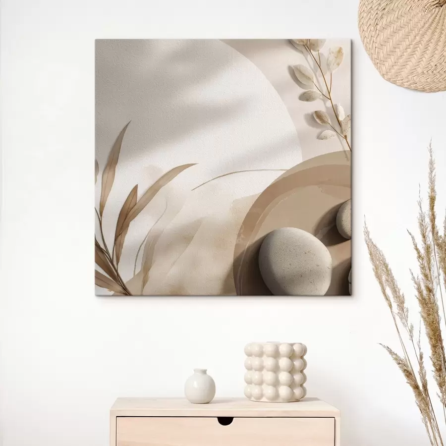 Glezna Akmeņi un ēnas uz sienas smilškrāsas toņos s46311