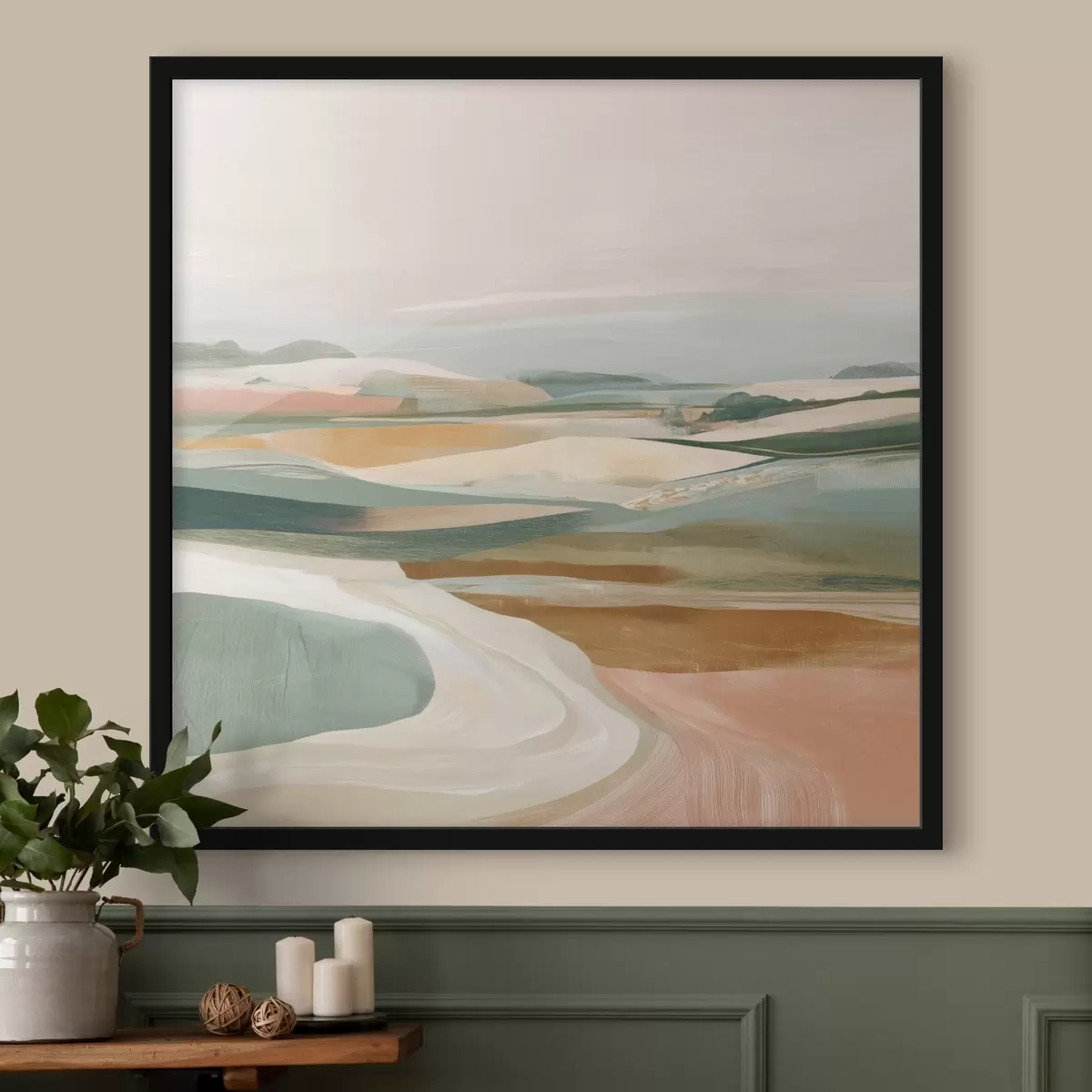 Plakāts Lauku skats ar laukiem un ceļu akvareļa stilā f46317