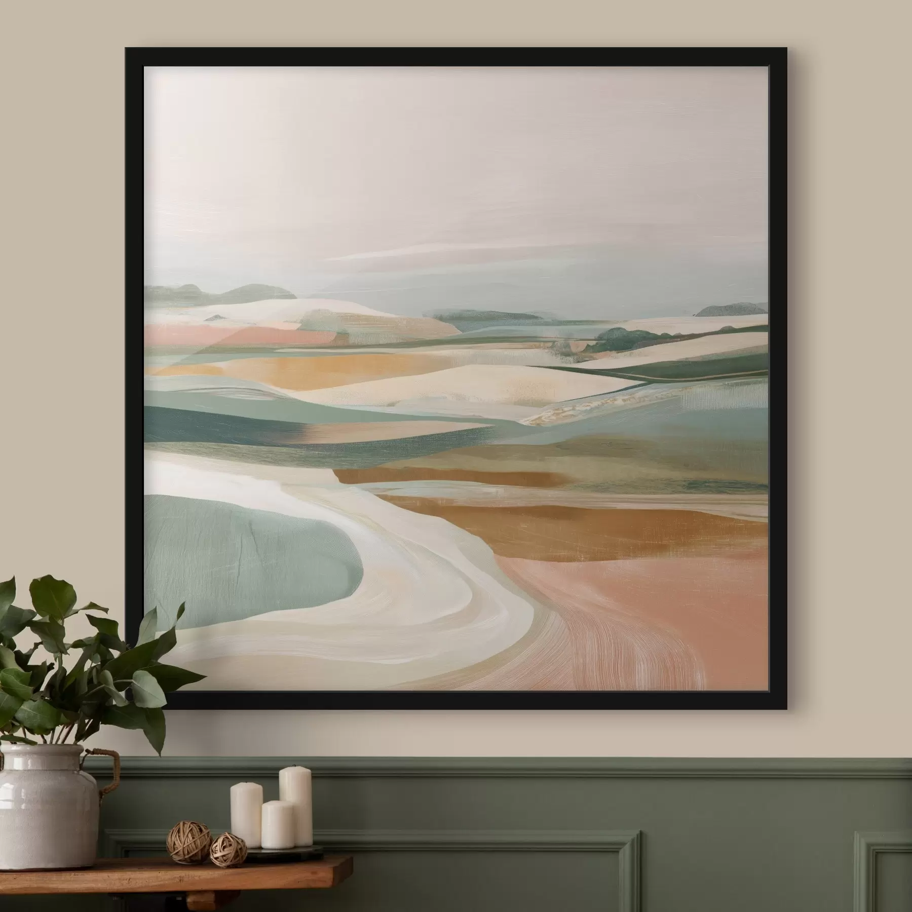 Fototapetes Lauku skats ar laukiem un ceļu akvareļa stilā f46317