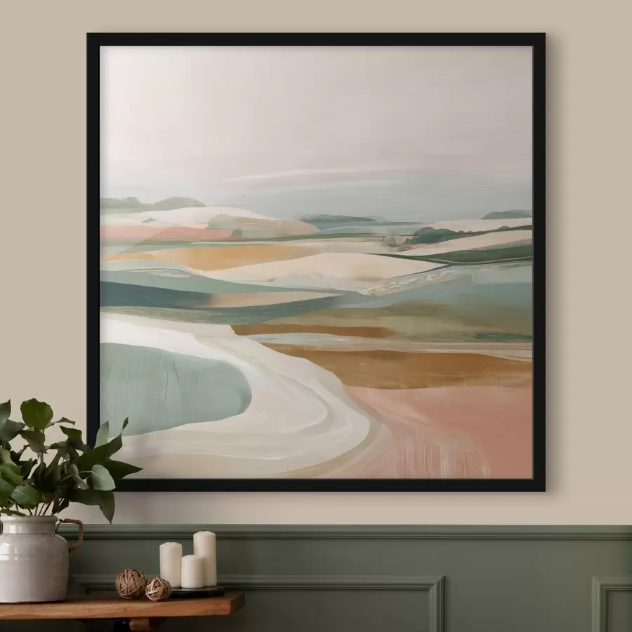 Fototapetes Lauku skats ar laukiem un ceļu akvareļa stilā f46317