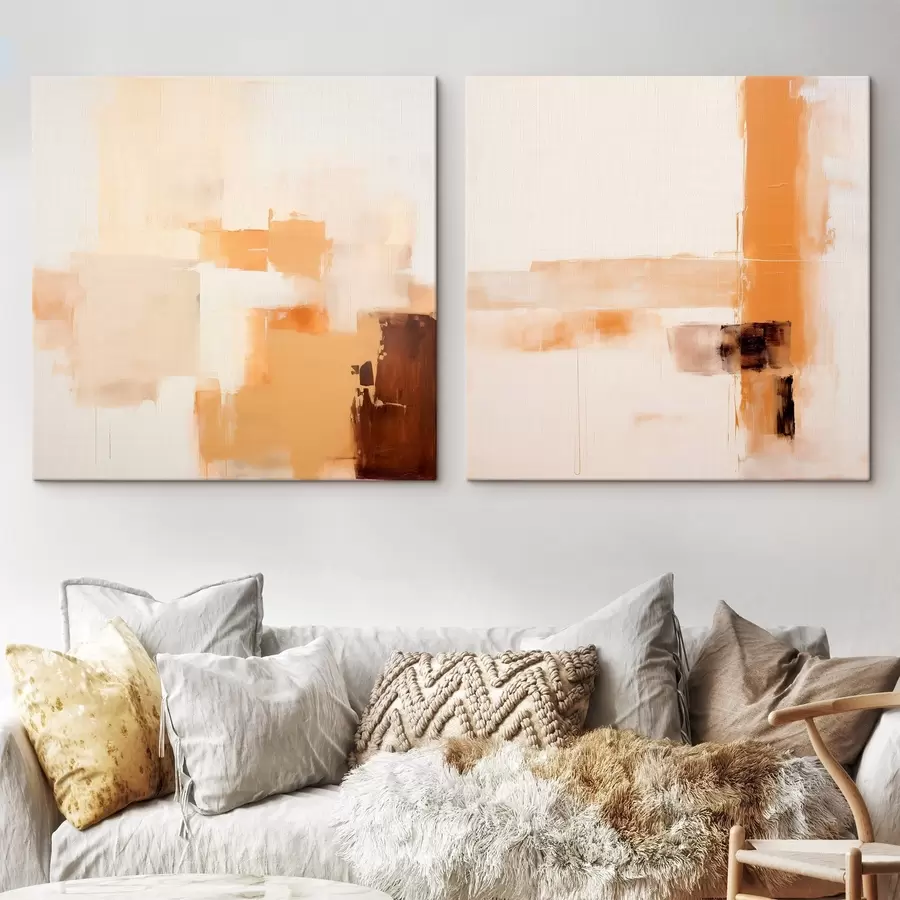 Glezna Abstrakta divdaļīga kompozīcija smilškrāsā un brūnā krāsā m00891