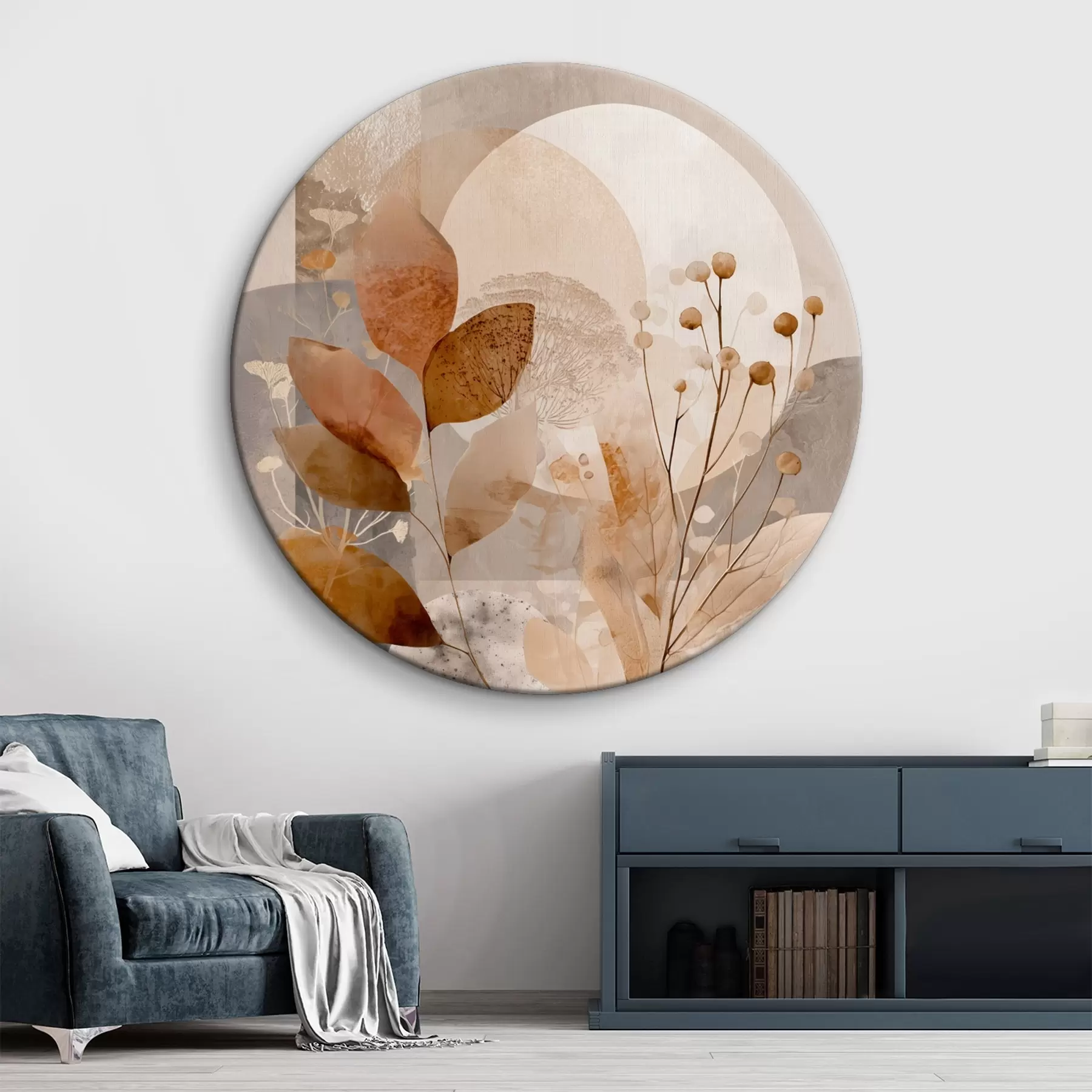 Glezna Ziedu raksts smilškrāsā un brūnā krāsā r46308