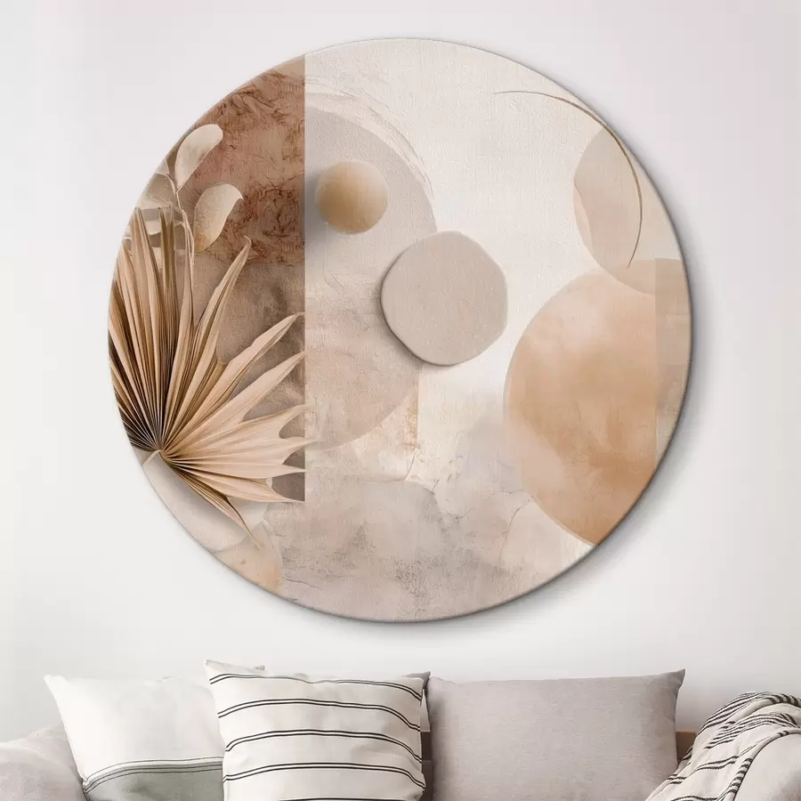 Glezna Žāvētas palmu lapas un 3D apļi smilškrāsas toņos r46310