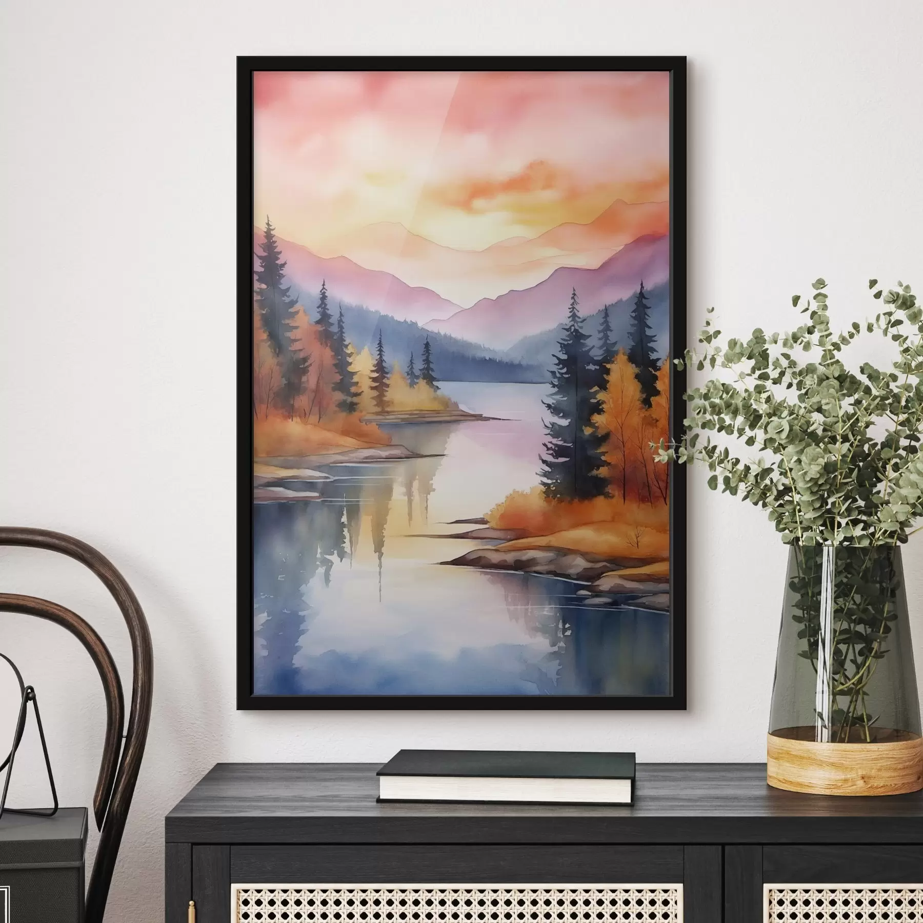 Fototapetes Rudens ainava pie ezera ar gaišu debesi f46155