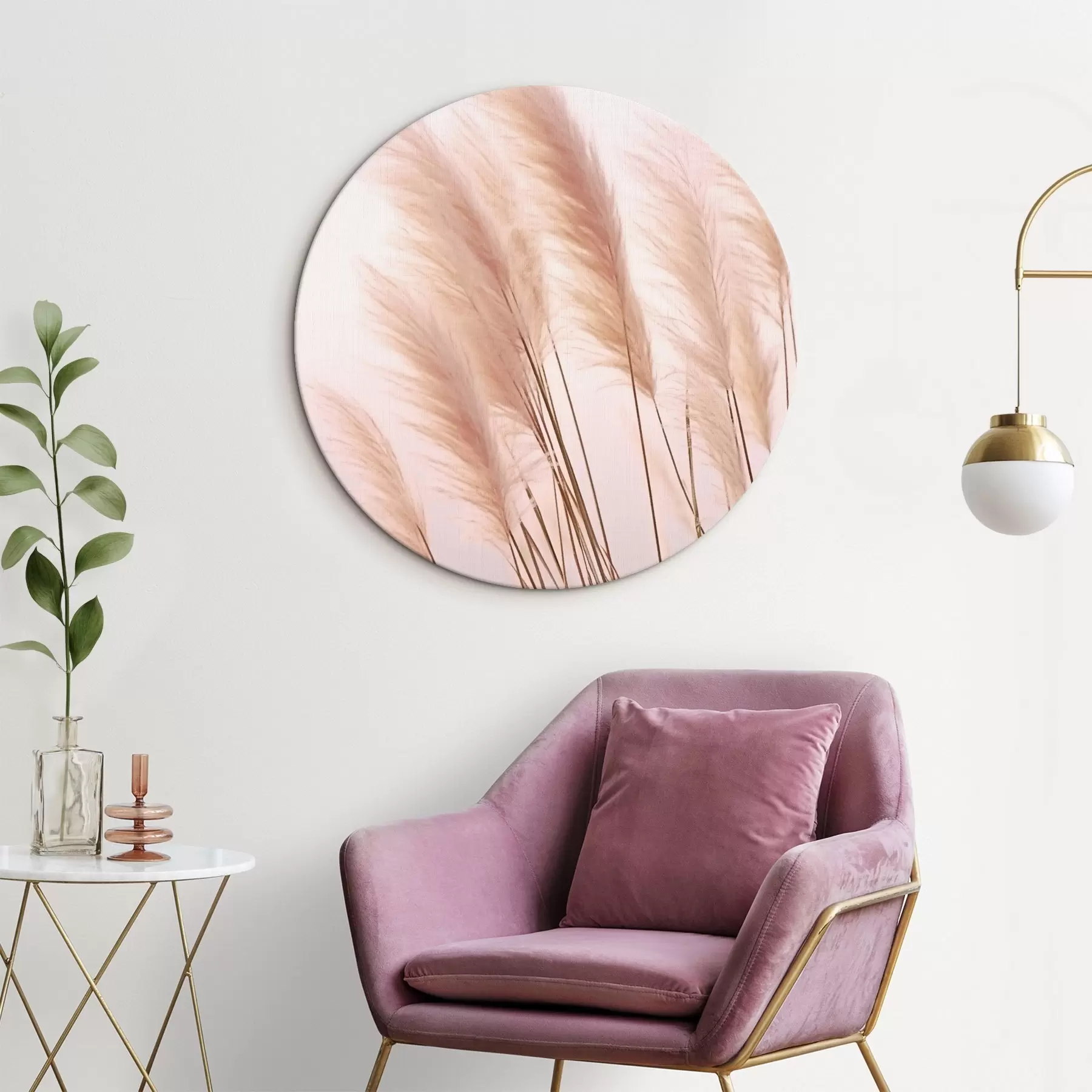 Glezna Gaišas zāles ar pūkainām galotnēm uz gaiša fona r46179