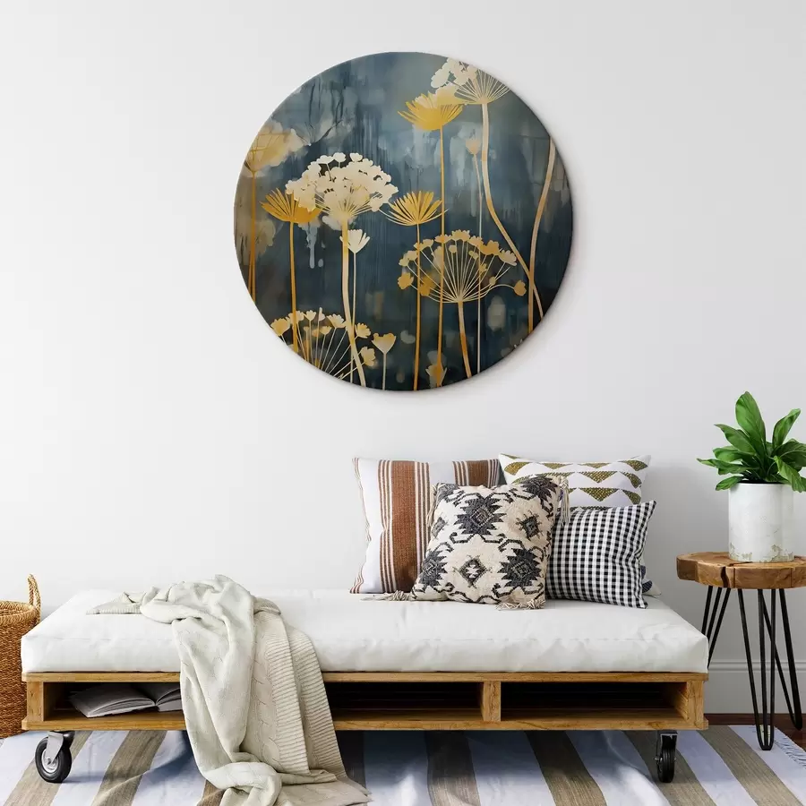 Glezna Stilizēti ziedi ar plāniem kātiņiem uz tumša fona r46188