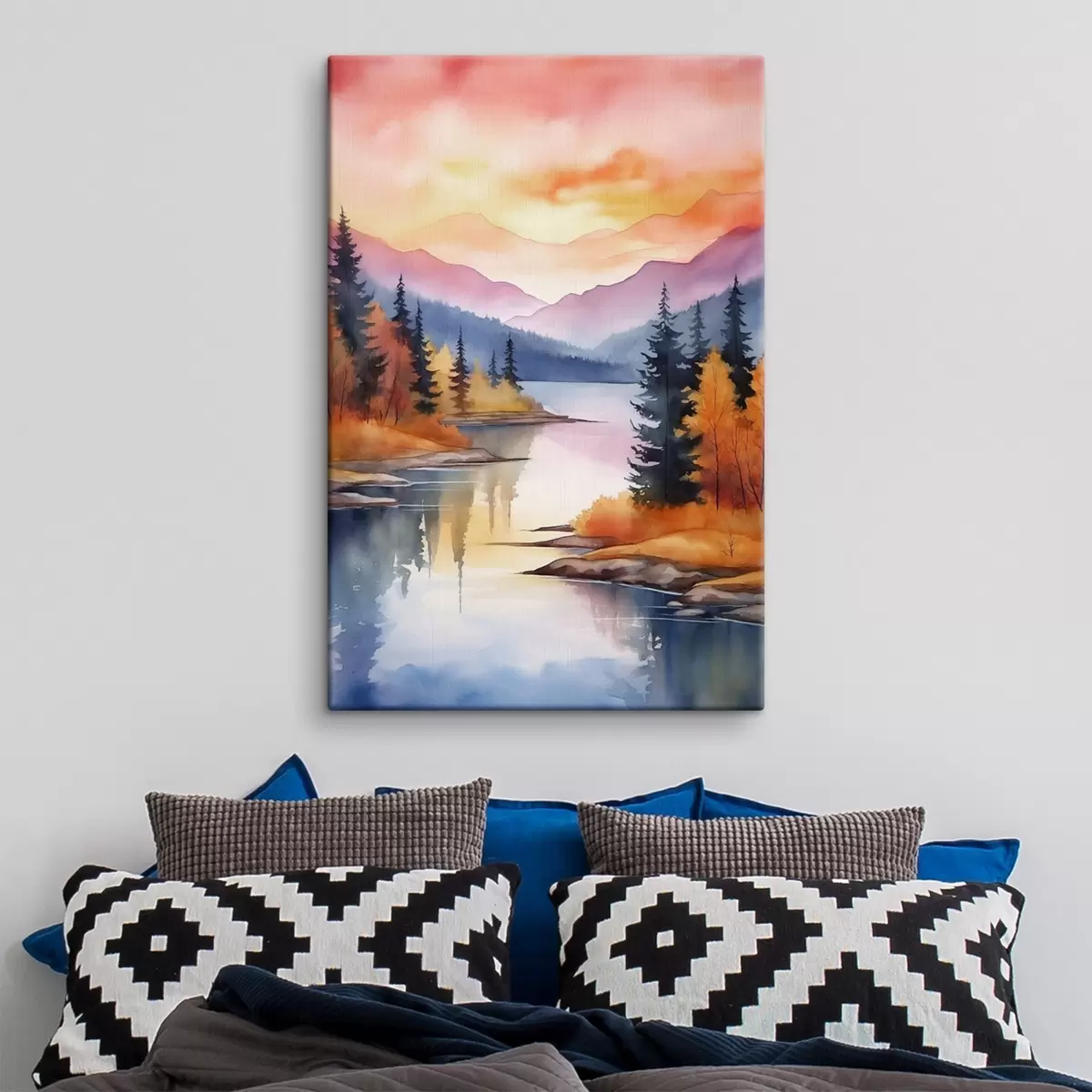 Glezna Rudens ainava pie ezera ar gaišu debesi s46155