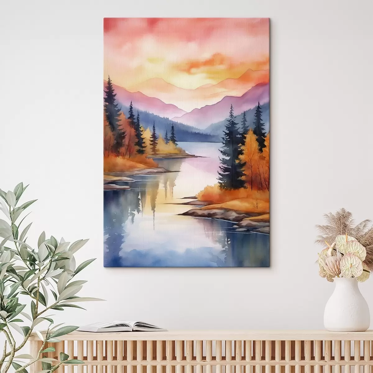Glezna Rudens ainava pie ezera ar gaišu debesi s46155