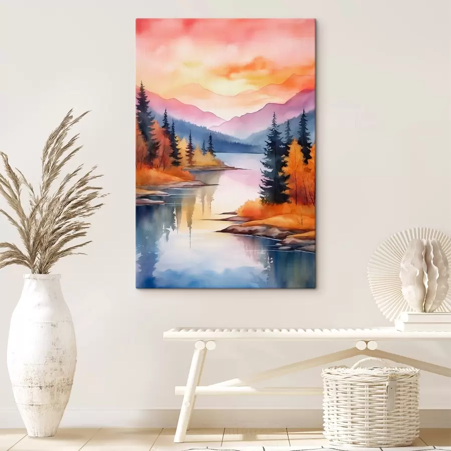 Glezna Rudens ainava pie ezera ar gaišu debesi s46155