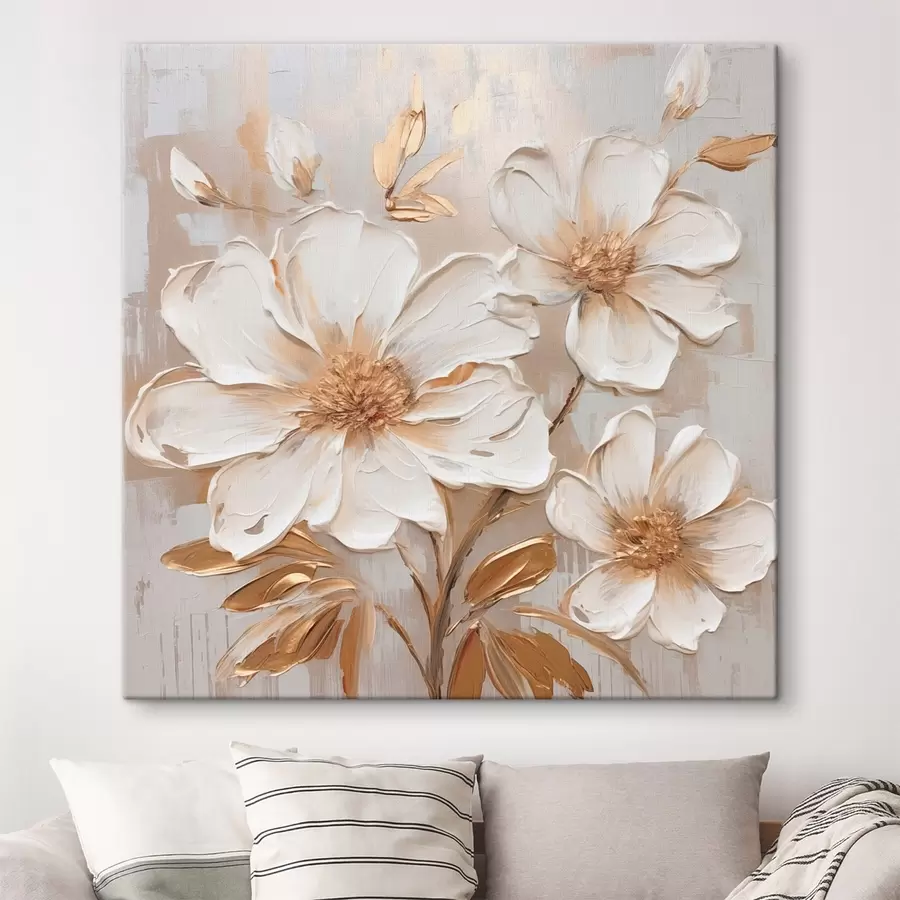 Glezna Teksturēti ziedi uz gaiša fona ar siltām nokrāsām s46166
