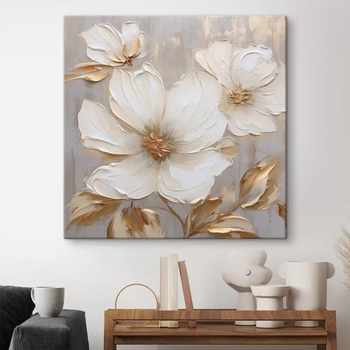 Glezna Lieli teksturēti ziedi ar krāsas triepieniem siltā krāsu gamā s46176