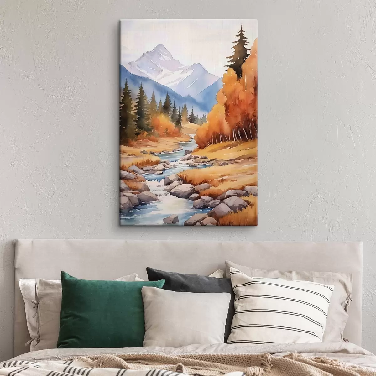 Glezna Rudens kalnu ainava ar upi un krāšņu mežu s46187