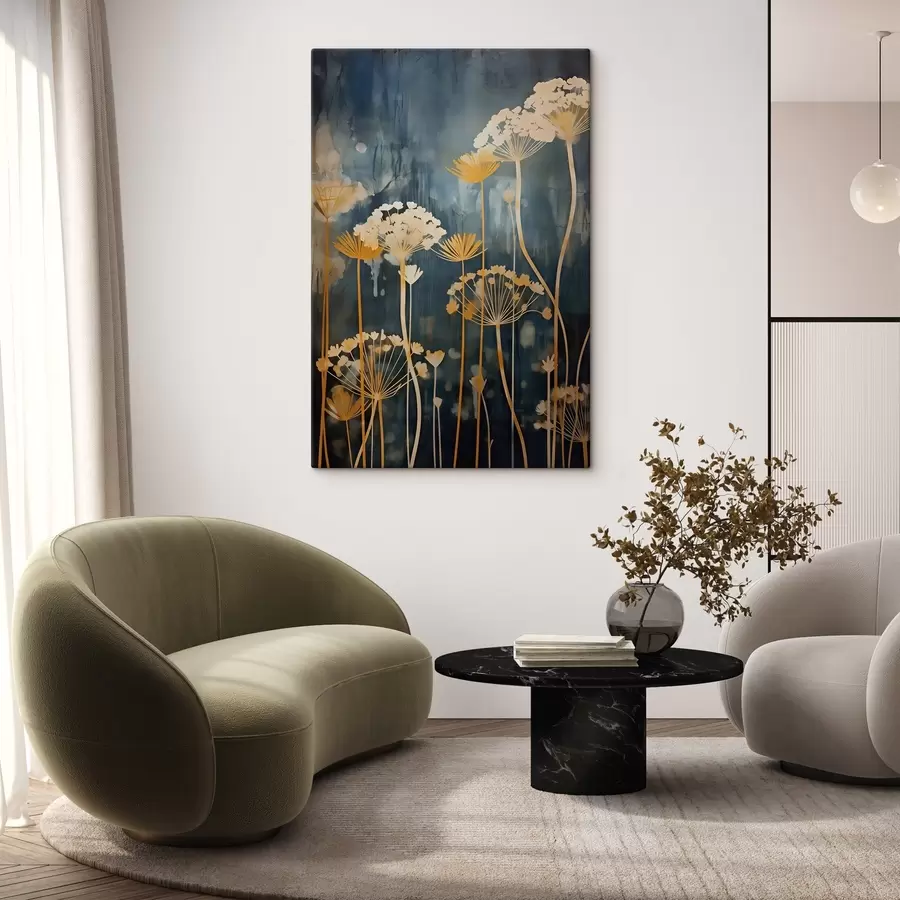 Glezna Stilizēti ziedi ar plāniem kātiņiem uz tumša fona s46188