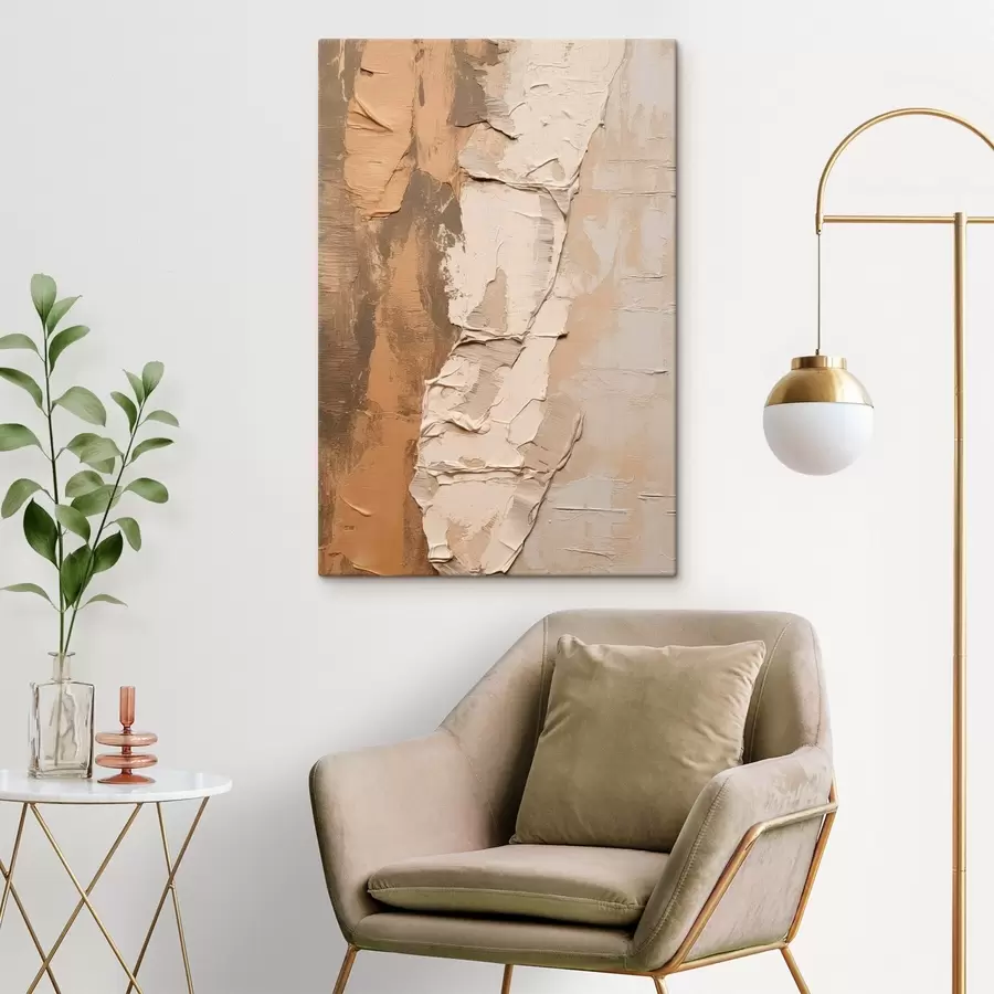 Glezna Abstrakta glezna ar bieziem triepieniem, smilškrāsas un brūnos toņos, faktūru virsmu, neitrālu krāsu paleti s46272