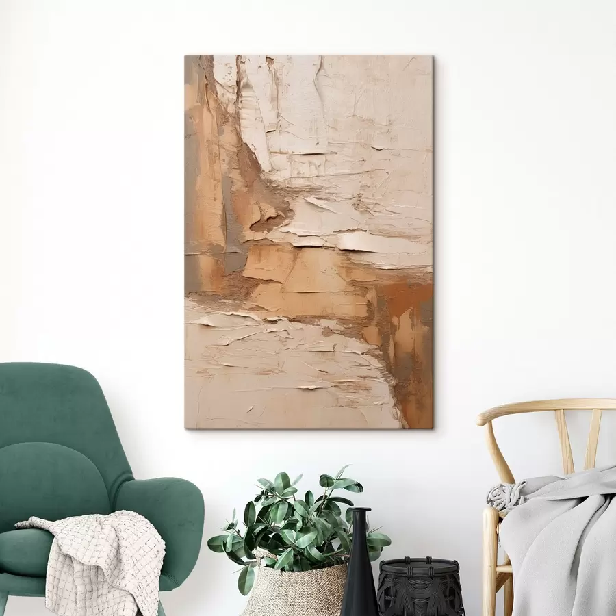 Glezna Abstrakta glezna ar bieziem triepieniem, smilškrāsas un brūnos toņos, faktūru virsmu, neitrālu krāsu paleti s46273
