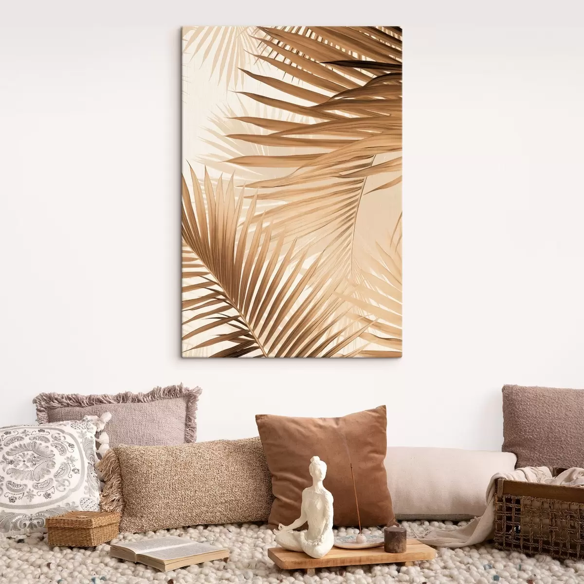 Glezna Abstraktas palmu lapas brūnos toņos, tropiskas, botāniskas, dabas, minimālistiskas, elegantas, moderns dizains s46275