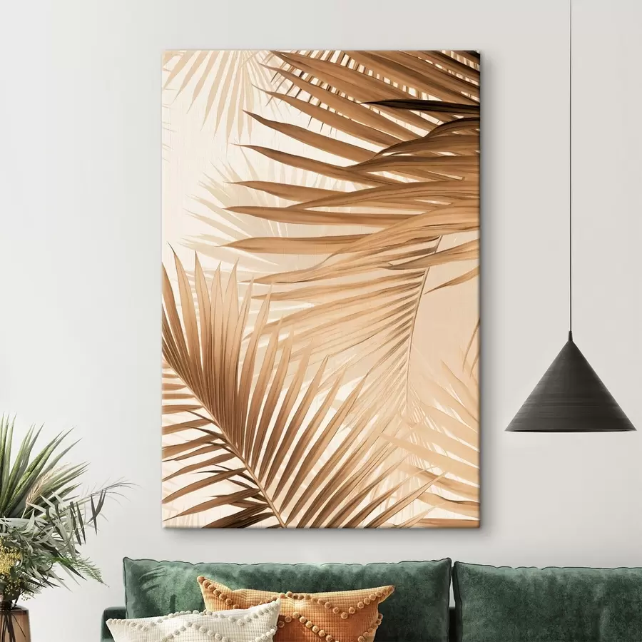 Glezna Abstraktas palmu lapas brūnos toņos, tropiskas, botāniskas, dabas, minimālistiskas, elegantas, moderns dizains s46275