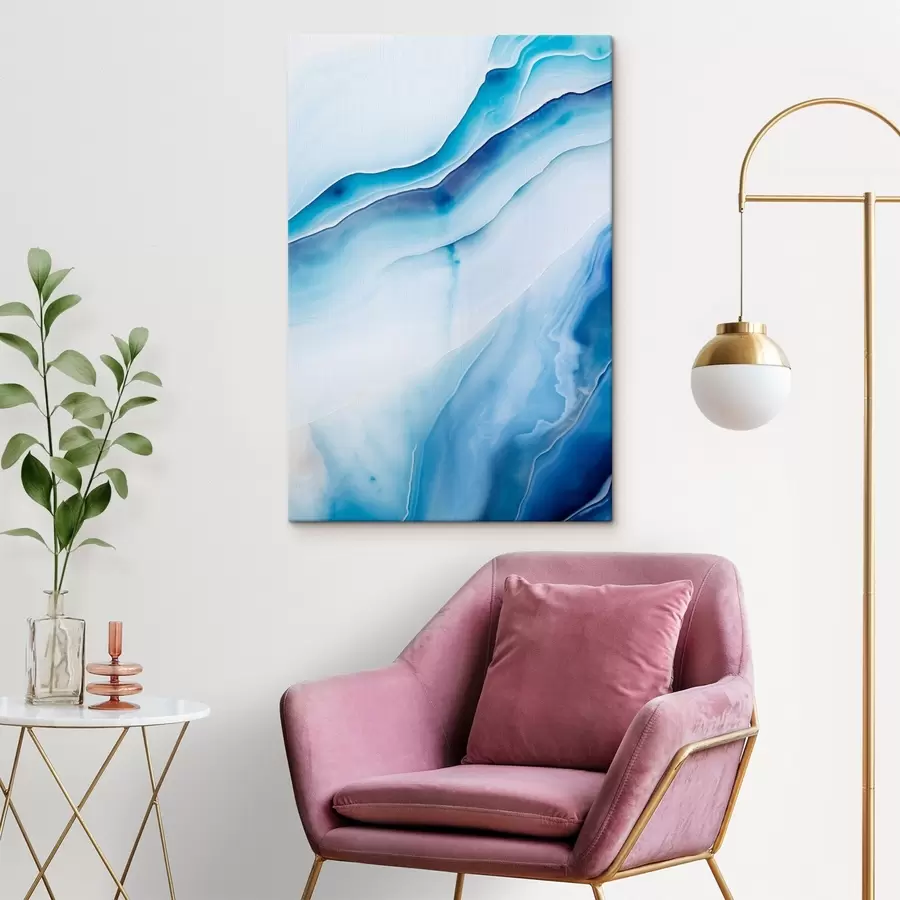 Glezna Abstrakts zils un balts agata raksts, virpuļojošas līnijas un gradienti, gluda tekstūra, modernā māksla, minimālisms s46291