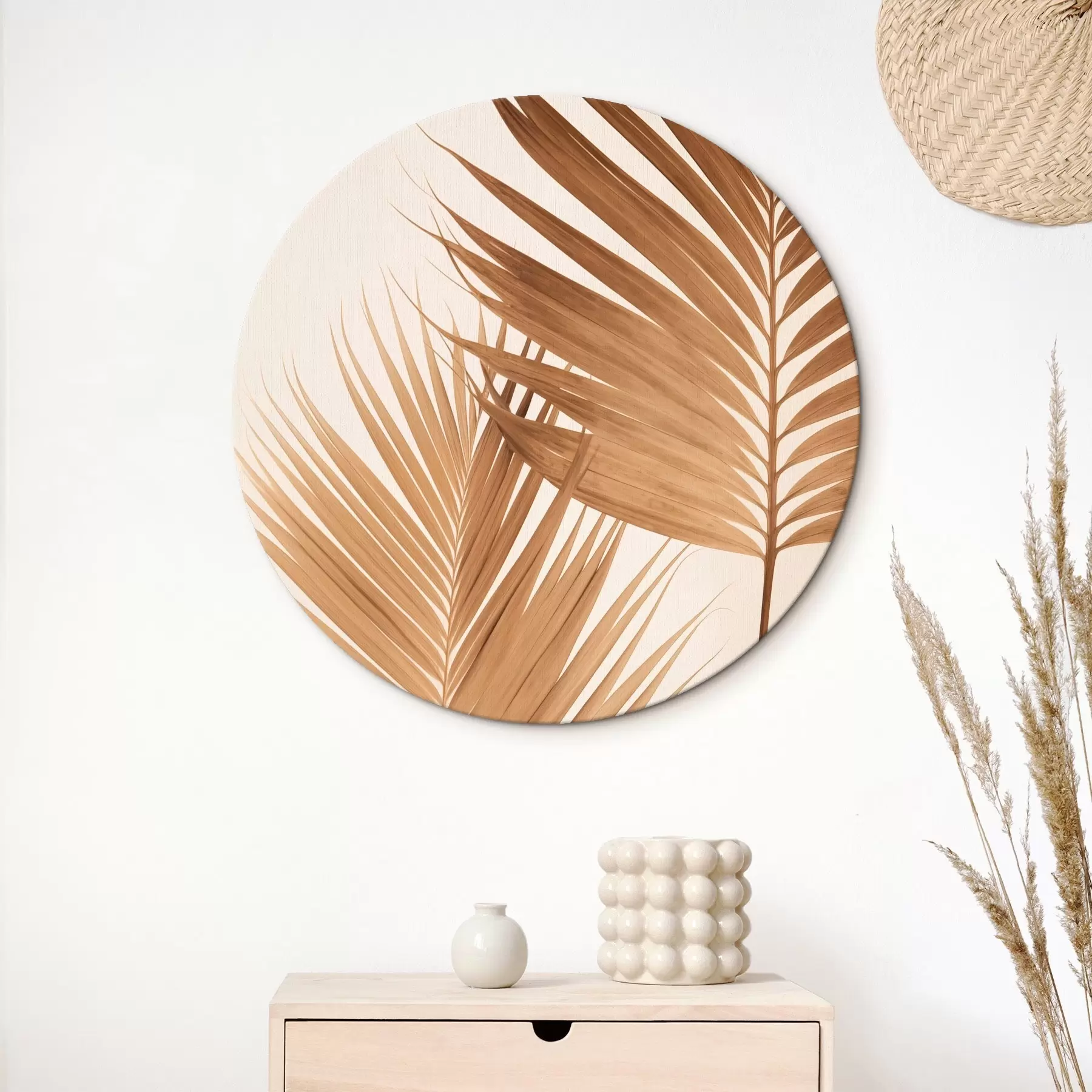 Glezna Palmu lapas brūnos toņos, neitrāls fons, minimālisma stils, dabiskais apgaismojums, tropu noskaņa r46274