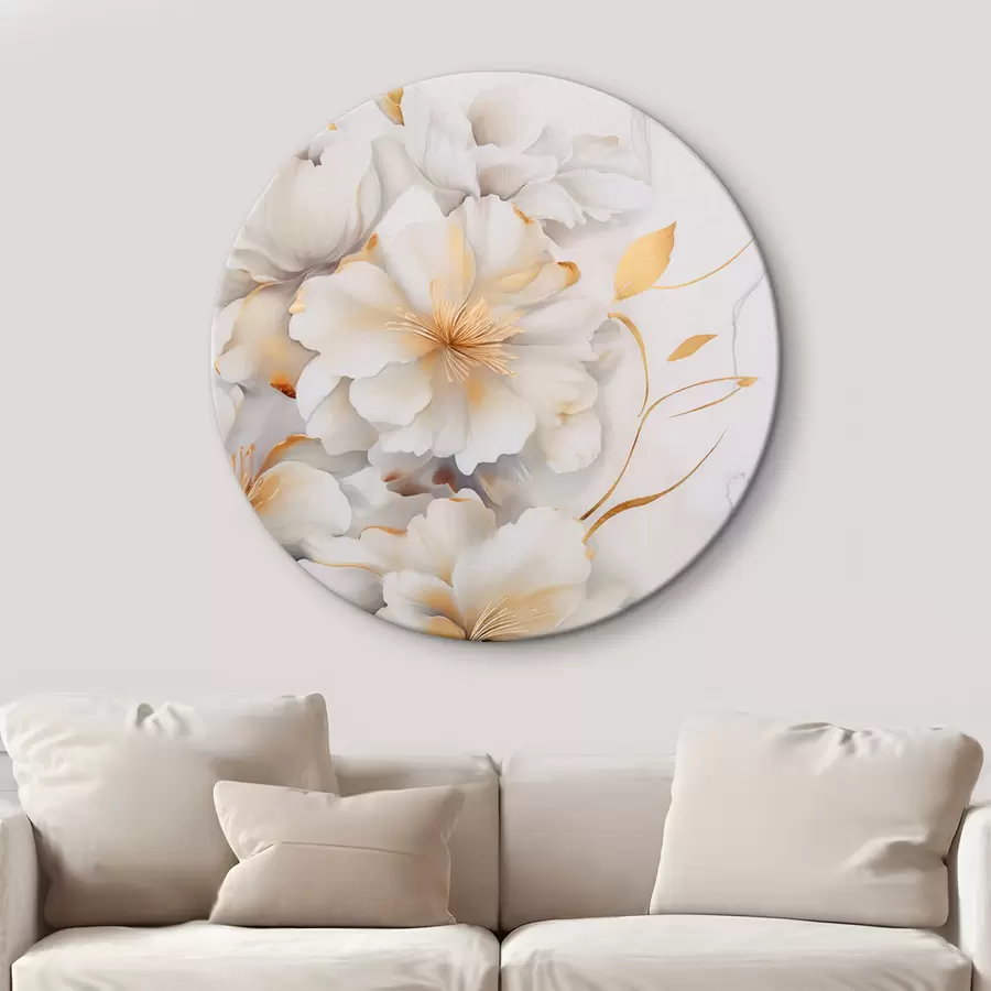 Glezna Baltas ziedi ar dzelteniem akcentiem, ziedlapiņas ar smalkiem ēnām, gaišs fons ar smalku marmora efektu r46292