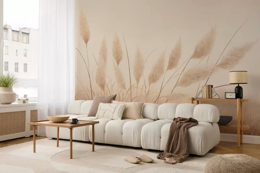 Fototapetes Mīksta smilškrāsas pampas zāle laukā w09324