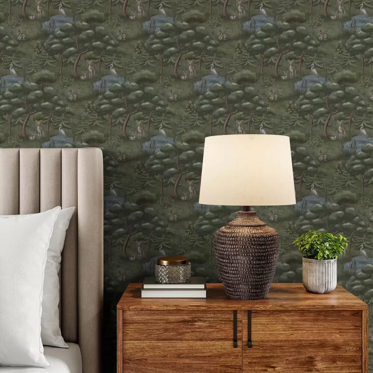 Tapetes Meža pļava ar briežiem, zaķiem un gārņiem a00680