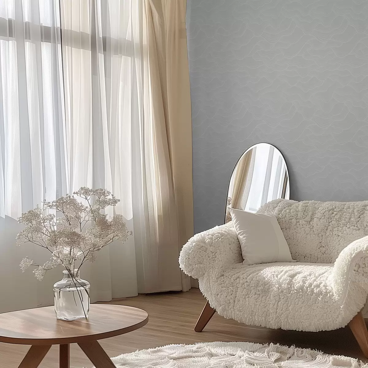 Tapetes Gaismas viļņi, gandrīz balts reljefs, minimāls a00682v2