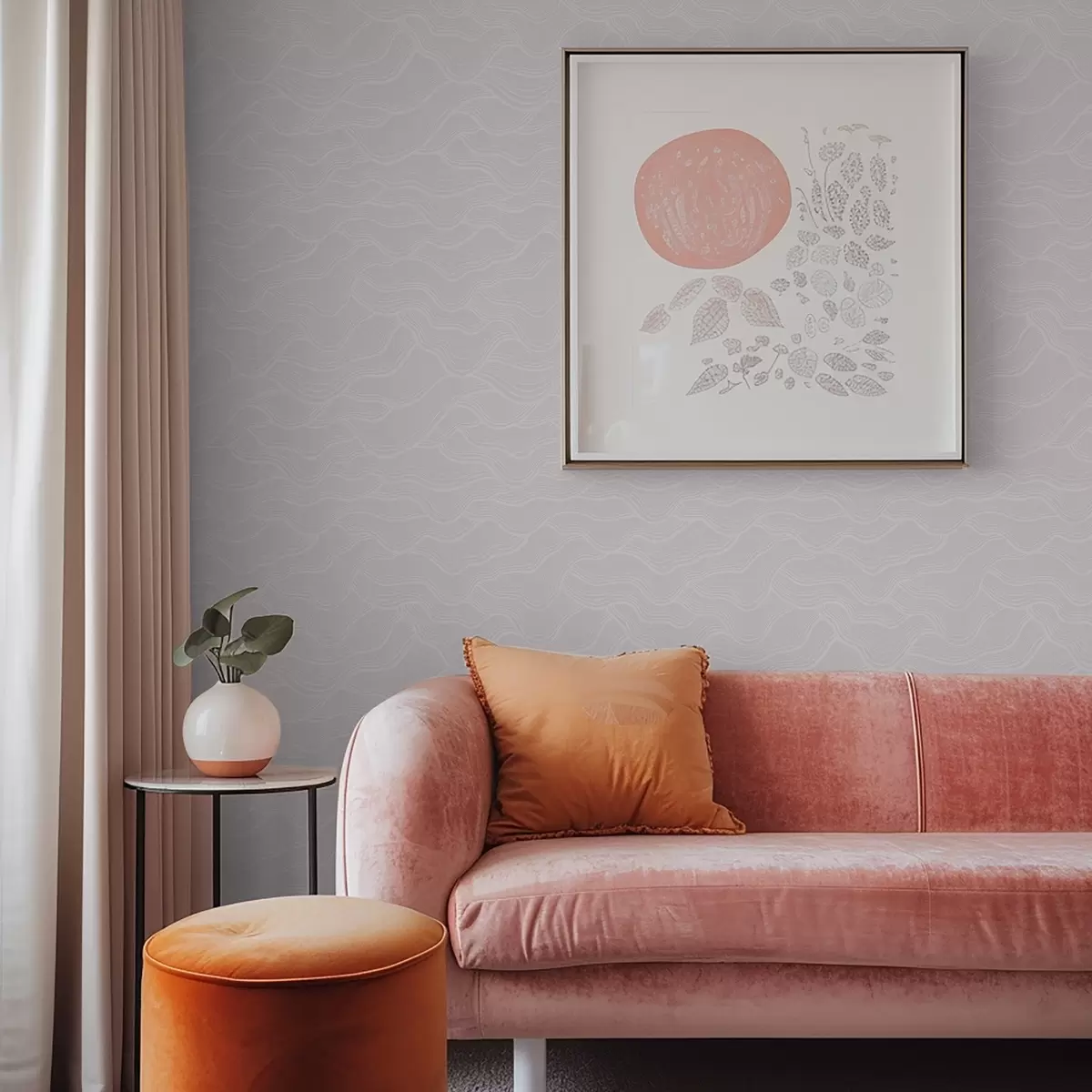 Tapetes Pastelrozā fons ar viļņotām līnijām a00682v3