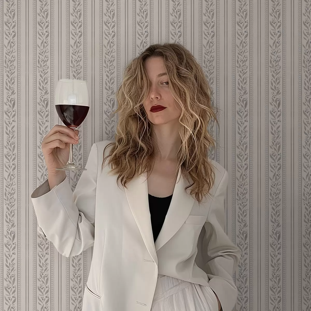 Tapetes Svītras ar mežģīnēm un pelēkbrūniem zariņiem a00814