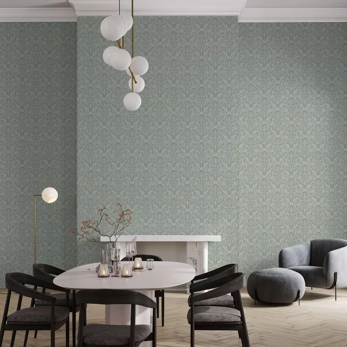 Tapetes Lacy uzņem pastellzaļā, maigā dziļumā a00815v3