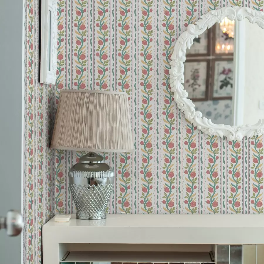 Fototapetes Vertikālas svītras ar koraļļu ziediem un tirkīza lapām a00816