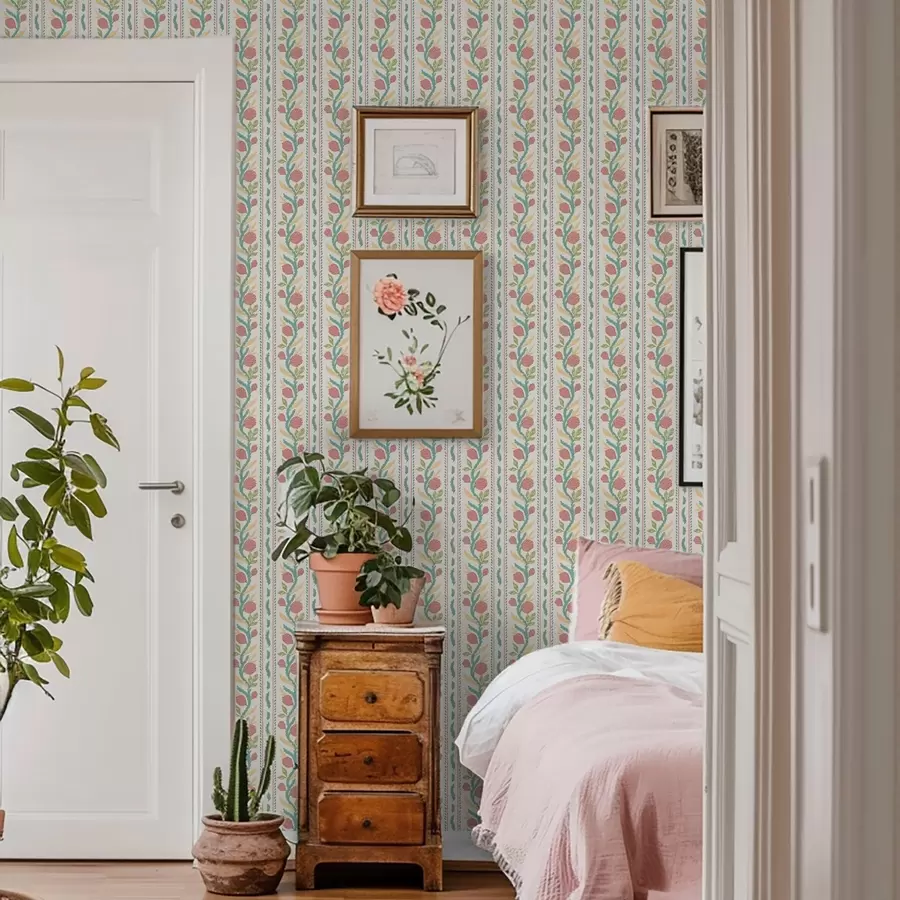 Fototapetes Svītras ar koraļļu pumpuriem uz gaiši krēmkrāsas fona a00816v1