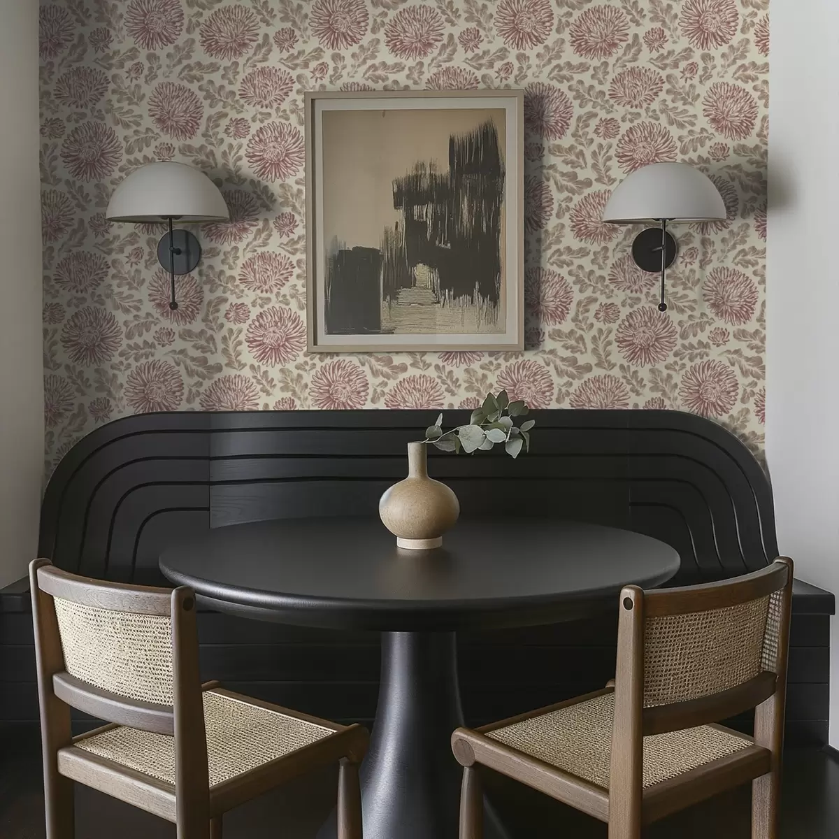 Tapetes Krizantēmas ar vīna akcentiem uz krēmkrāsas fona a00840v1