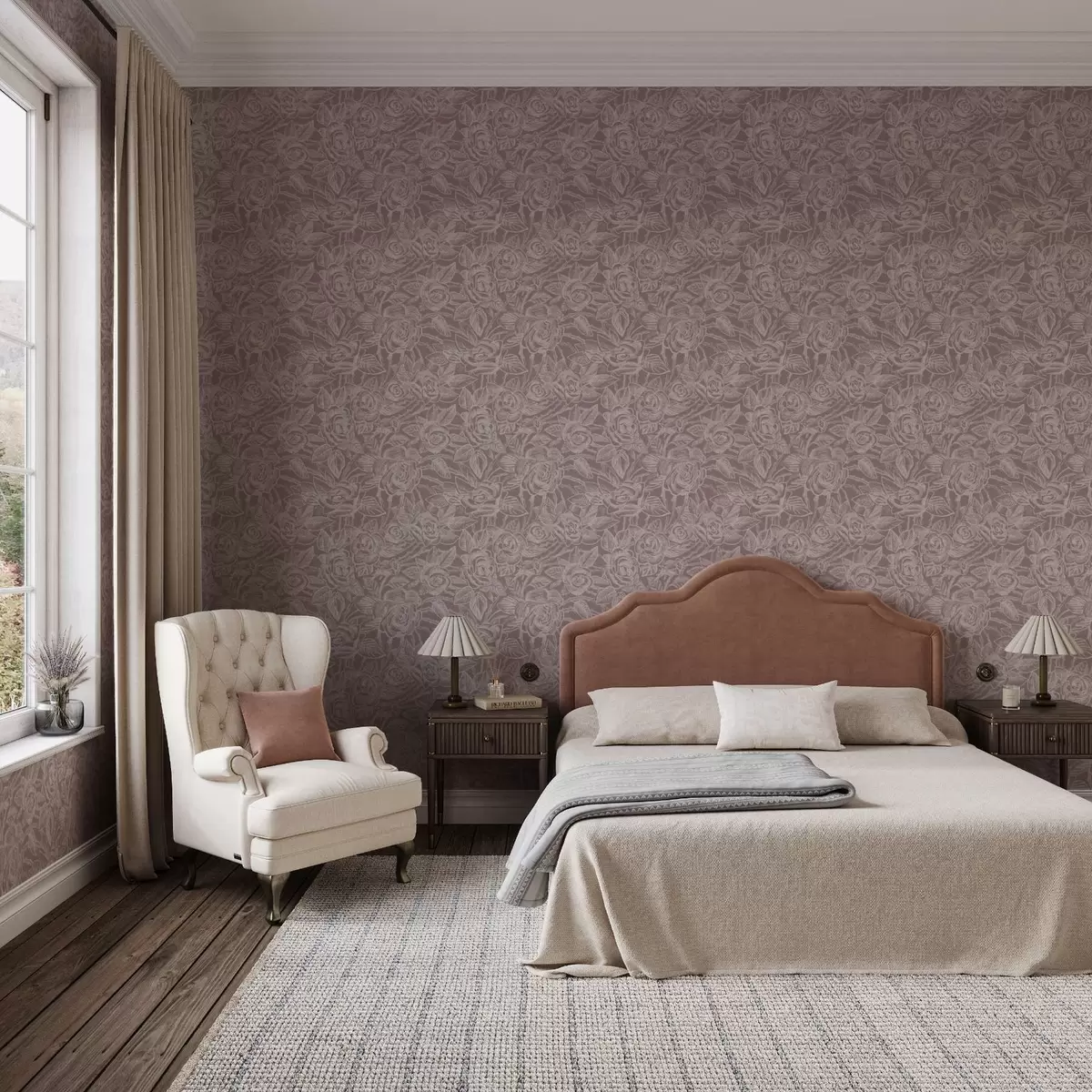 Tapetes Gravētas rozes uz tumši pelēkbrūnā fona a00841